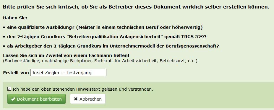 Hinweis zur eigenverantwortlichen Bearbeitung